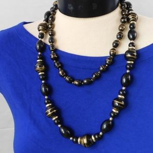 1980's Black and gold beaded layer necklaces,